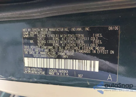 2007 Toyota Sequoia Sr5 V8 из США, поврежденный, VIN 5TDZT34A97S284657